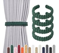 Pretty Jolly 4 Pack Natural Cotton Rope Curtain Tiebacks Farmhouse Rustic Style Decorative Drape Tie Backs Handmade Braided Curtain Holdbacks for Home Sheer/Light Weight Drapery (C-Dark Green-L)