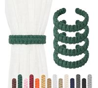 Pretty Jolly 4 Pack Natural Cotton Rope Curtain Tiebacks Farmhouse Rustic Style Decorative Drape Tie Backs Handmade Braided Curtain Holdbacks for Home Sheer/Light Weight Drapery (C-Dark Green-S)