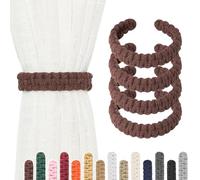 Pretty Jolly 4 Pack Natural Cotton Rope Curtain Tiebacks Farmhouse Rustic Style Decorative Drape Tie Backs Handmade Braided Curtain Holdbacks for Home Sheer/Light Weight Drapery (C-Coffee-S)