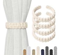 Pretty Jolly 4 Pack Natural Cotton Rope Curtain Tiebacks Farmhouse Rustic Style Decorative Drape Tie Backs Handmade Braided Curtain Holdbacks for Home Sheer/Light Weight Drapery (C-Beige-S)