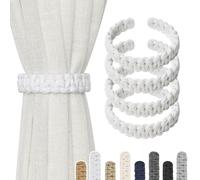 Pretty Jolly 4 Pack Natural Cotton Rope Curtain Tiebacks Farmhouse Rustic Style Decorative Drape Tie Backs Handmade Braided Curtain Holdbacks for Home Sheer/Light Weight Drapery (C-White-S)