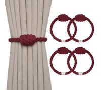 Pretty Jolly 4 Pack Natural Cotton Rope Magnetic Curtain Tiebacks Boho Style Drape Tie Backs Elegant Hand Weave Rope Knot Decorative Curtain Holdbacks for Home & Office Window Drapery (Wine Red)