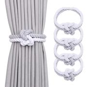 Pretty Jolly 4 Pack Natural Cotton Rope Magnetic Curtain Tiebacks Elegant Knot Decor Drape Tie Backs Boho Soft Hand Weave Rope Curtain Holdbacks for Home & Office Window Drapery (Light Grey & White)