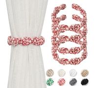 Pretty Jolly 4 Pack Natural Jute Rope Curtain Tiebacks Farmhouse Rustic Style Decorative Drape Tie Backs Spiral Braided Curtain Holdbacks for Home & Office Sheer/Light Weight Drapery (J+C-Red)