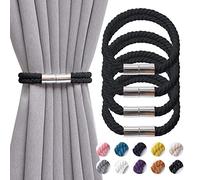 Pretty Jolly 4 Pack Strong Magnetic Curtain Tiebacks Boho Decoration Drape Tie Backs Natural Cotton Handmade Double Rope Curtain Holdbacks for Thin or Thick Home & Office Window Drapery (Black)
