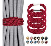 Pretty Jolly 4 Pack Strong Magnetic Curtain Tiebacks Decorative Drape Tie Backs Hand Weave Rope Knot Curtain Holdbacks for Home & Office Window Drapery (Wine Red)