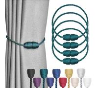 Pretty Jolly 4 Pack Strong Magnetic Curtain Tiebacks Handmade Weave Side Rope Curtain Holdbacks Unique & Elegant Decorative Curtain Drape Tie Backs for Home & Office Window Drapery (Green)