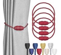 Pretty Jolly 4 Pack Strong Magnetic Curtain Tiebacks Handmade Weave Side Rope Curtain Holdbacks Unique & Elegant Decorative Curtain Drape Tie Backs for Home & Office Window Drapery (Wine Red)