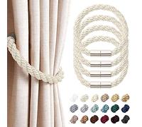 Pretty Jolly 4 Pack Strong Magnetic Curtain Tiebacks Modern Simple Style Drape Tie Backs Convenient Decorative Weave Rope Curtain Holdback for Thin or Thick Home & Office Window Drapery (Beige)