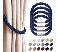 Pretty Jolly 4 Pack Strong Magnetic Curtain Tiebacks Modern Simple Style Drape Tie Backs Convenient Decorative Weave Rope Curtain Holdback for Thin or Thick Home & Office Window Drapery (Royal Blue)