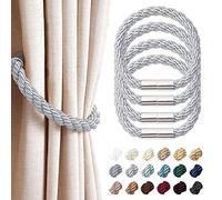 Pretty Jolly 4 Pack Strong Magnetic Curtain Tiebacks Modern Simple Style Drape Tie Backs Convenient Decorative Weave Rope Curtain Holdback for Thin or Thick Home & Office Window Drapery (Light Grey)