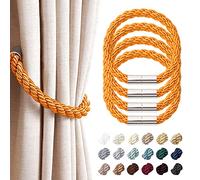 Pretty Jolly 4 Pack Strong Magnetic Curtain Tiebacks Modern Simple Style Drape Tie Backs Convenient Decorative Weave Rope Curtain Holdback for Thin or Thick Home & Office Window Drapery (Orange)