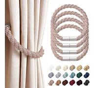 Pretty Jolly 4 Pack Strong Magnetic Curtain Tiebacks Modern Simple Style Drape Tie Backs Convenient Decorative Weave Rope Curtain Holdback for Thin or Thick Home & Office Window Drapery (Grey Coffee)