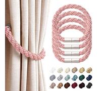 Pretty Jolly 4 Pack Strong Magnetic Curtain Tiebacks Modern Simple Style Drape Tie Backs Convenient Decorative Weave Rope Curtain Holdback for Thin or Thick Home & Office Window Drapery (Pink)