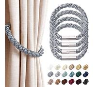 Pretty Jolly 4 Pack Strong Magnetic Curtain Tiebacks Modern Simple Style Drape Tie Backs Convenient Decorative Weave Rope Curtain Holdback for Thin or Thick Home & Office Window Drapery (Dark Grey)