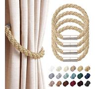 Pretty Jolly 4 Pack Strong Magnetic Curtain Tiebacks Modern Simple Style Drape Tie Backs Convenient Decorative Weave Rope Curtain Holdback for Thin or Thick Home & Office Window Drapery (Bronze)