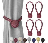Pretty Jolly 4 Pack Strong Magnetic Curtain Tiebacks Unique Medal shape Decorative Drape Tie Backs Elegant Hand-Woven Rope Curtain Holdbacks for Home & Office Draperies Decor (Wind Red)