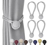 Pretty Jolly 4 Pack Strong Magnetic Curtain Tiebacks Unique Medal shape Decorative Drape Tie Backs Elegant Hand-Woven Rope Curtain Holdbacks for Home & Office Draperies Decor (Grey)