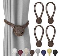 Pretty Jolly 4 Pack Strong Magnetic Curtain Tiebacks Unique Medal shape Decorative Drape Tie Backs Elegant Hand-Woven Rope Curtain Holdbacks for Home & Office Draperies Decor (Coffee)