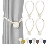 Pretty Jolly 4 Pack Strong Magnetic Curtain Tiebacks Unique Medal shape Decorative Drape Tie Backs Elegant Hand-Woven Rope Curtain Holdbacks for Home & Office Window Draperies (Beige)