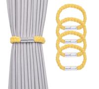 Pretty Jolly 4 Pack Twisted Braid Rope Magnetic Curtain Tiebacks Elegant Hand-Woven Style Drape Tie Backs Soft Natural Cotton Rope Curtain Holdbacks for Home & Office Window Draperies (Yellow)