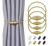 Pretty Jolly 4 Pack Upgrade Magnetic Curtain Tiebacks 16 Inch Handmade Weave Rope Curtain Holdbacks Convenient Decorative Cone Curtain Drape Tie Backs for Home & Office Window Drapery (New Gold)