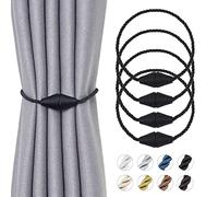 Pretty Jolly 4 Pack Upgrade Magnetic Curtain Tiebacks 16 Inch Handmade Weave Rope Curtain Holdbacks Convenient Decorative Cone Curtain Drape Tie Backs for Home & Office Window Drapery (New Black)