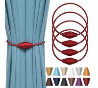 Pretty Jolly 4 Pack Upgrade Magnetic Curtain Tiebacks Handmade Weave Rope Curtain Holdbacks Convenient Decorative Cone Curtain Drape Tie Backs for Home & Office Window Drapery (Wine Red)