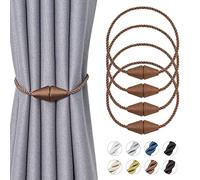 Pretty Jolly 4 Pack Upgrade Magnetic Curtain Tiebacks Handmade Weave Rope Curtain Holdbacks Convenient Decorative Cone Curtain Drape Tie Backs for Home & Office Window Drapery (New Light coffee)