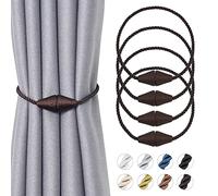 Pretty Jolly 4 Pack Upgrade Magnetic Curtain Tiebacks Handmade Weave Rope Curtain Holdbacks Convenient Decorative Cone Curtain Drape Tie Backs for Home & Office Window Drapery (New Deep coffee)
