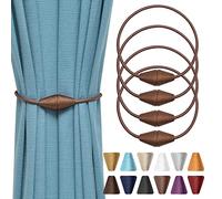 Pretty Jolly 4 Pack Upgrade Magnetic Curtain Tiebacks Handmade Weave Rope Curtain Holdbacks Convenient Decorative Cone Curtain Drape Tie Backs for Home & Office Window Drapery (Light coffee)