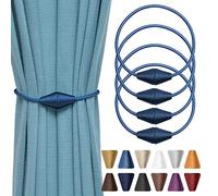 Pretty Jolly 4 Pack Upgrade Magnetic Curtain Tiebacks Handmade Weave Rope Curtain Holdbacks Convenient Decorative Cone Curtain Drape Tie Backs for Home & Office Window Drapery (Navy)