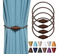 Pretty Jolly 4 Pack Upgrade Magnetic Curtain Tiebacks Handmade Weave Rope Curtain Holdbacks Convenient Decorative Cone Curtain Drape Tie Backs for Home & Office Window Drapery (Deep coffee)