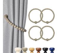 Pretty Jolly 4 Pack Wood Bead Curtain Tiebacks Boho Farmhouse Decor Drape Tie Backs Strong Magnetic Natural Wooden Beaded Curtain Holdbacks for Home & Office Outdoor Window Draperies (Rock Grey)