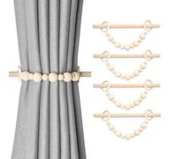 Pretty Jolly 4 Pack Wooden Boho Rustic Style Decorative Drape Tie Backs Farmhouse Beaded Curtain Holdbacks with Wood Club for Home & Office Drapery