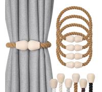 Pretty Jolly 4 Pack Wooden Magnetic Curtain Tiebacks Elegant Boho Home Decoration Drape Tie Backs Natural Cotton Handmade Rope Curtain Holdbacks for Home & Office Window Drapery (Khaki)