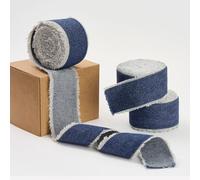 Pretty Jolly Blue Denim Ribbon for Gift Wrapping Handmade Rustic Frayed Cotton Fabric Ribbon for Flower Bouquet Total 15 Yards 1 1/2 Inch Ribbons for Crafts Hair Wedding Invitation Holiday Decor