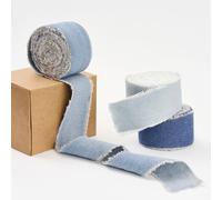 Pretty Jolly Blue Denim Ribbon for Gift Wrapping Handmade Rustic Frayed Cotton Fabric Ribbon for Flower Bouquet Total 15 Yards 1 1/2 Inch Ribbons for Crafts Hair Wedding Invitation Holiday Decor