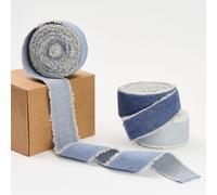Pretty Jolly Blue Denim Ribbon for Gift Wrapping Handmade Rustic Frayed Cotton Fabric Ribbon for Flower Bouquet Total 15 Yards 1 Inch Ribbons for Crafts Hair Wedding Invitation Holiday Decor