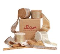 Pretty Jolly Brown Chiffon Ribbon for Gift Wrapping, Handmade Frayed Silk for Flower Bouquet, Shimmery Gold Fringe 1 1/2 Inch x 5 Yard 4 Rolls for Hair, Wedding Invitations, DIY Crafts