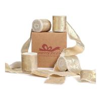 Pretty Jolly Champagne Chiffon Ribbon for Gift Wrapping, Handmade Frayed Silk for Flower Bouquet, Shimmery Gold Fringe 1 1/2 Inch x 5 Yard 4 Rolls for Hair, Wedding Invitations, DIY Crafts