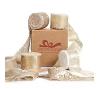 Pretty Jolly Champagne Chiffon Ribbon for Gift Wrapping, Handmade Frayed Silk for Flower Bouquet, Shimmery Gold Fringe 1 1/2 Inch x 5 Yard 4 Rolls for Hair, Wedding Invitations, DIY Crafts