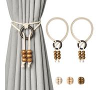 Pretty Jolly Cotton Rope Curtain Tiebacks, Boho Hand-Woven Wooden Ring, Decorative design suits home & office window drapery for various drapes, 2 Pack, B-Coffee