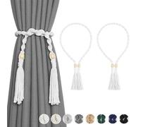Pretty Jolly Cotton Rope Tiebacks, Boho Rustic Spiral-Braided | Versatile holdbacks fit thin & thick home & office window draperies, trendy boho-rustic window decor, 2 Pack, White