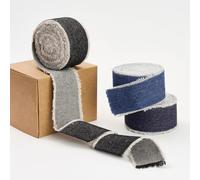 Pretty Jolly Dark Blue Denim Ribbon for Gift Wrapping Handmade Rustic Frayed Cotton Fabric Ribbon for Flower Bouquet Total 15 Yards 1 1/2 Inch Ribbons for Crafts Hair Wedding Invitation Holiday Decor