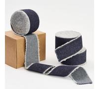 Pretty Jolly Dark Blue Denim Ribbon for Gift Wrapping Handmade Rustic Frayed Cotton Fabric Ribbon for Flower Bouquet Total 15 Yards 1 1/2 Inch Ribbons for Crafts Hair Wedding Invitation Holiday Decor
