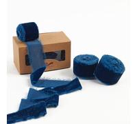 Pretty Jolly Denim Blue Velvet Ribbon for Gift Wrapping 1 1/2 Inch Handmade Frayed Vintage Velvet Ribbon for Christmas Tree Fringe Ribbons for Crafts Flower Bouquet Wreaths Home Decor Hair Bow 6 Yds