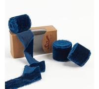 Pretty Jolly Denim Blue Velvet Ribbon for Gift Wrapping 2 Inch Handmade Frayed Vintage Velvet Ribbon for Christmas Tree Fringe Ribbons for Crafts Flower Bouquet Wreaths Home Decor Hair Bow 6 Yds