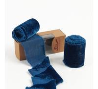Pretty Jolly Denim Blue Velvet Ribbon for Gift Wrapping 3 Inch Handmade Frayed Vintage Velvet Ribbon for Christmas Tree Fringe Ribbons for Crafts Flower Bouquet Wreaths Home Decor Hair Bow 4 Yds