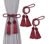 Pretty Jolly Double-Ended-Tassel Curtain Tiebacks,2 Pack,Wine Red, PJ-59 | European Style Decorative Drape Tie backs, Elegant Handmade Braided Rope Knot, for Home & Office Window Draperies